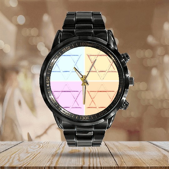 Star of David Design Calendar Steel Band Watch