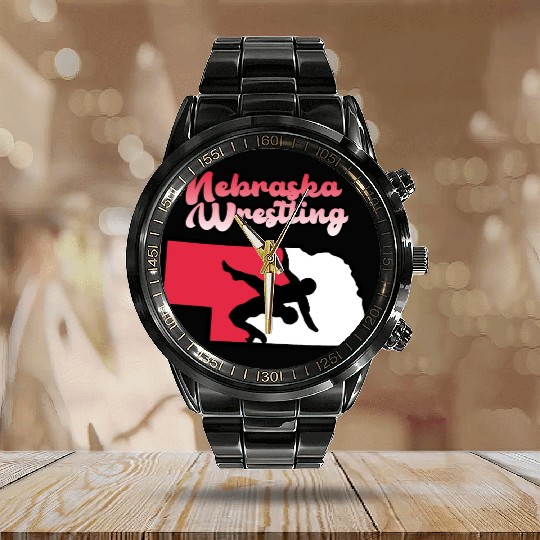 Nebraska Wrestling (State Colors) Calendar Steel Band Watch