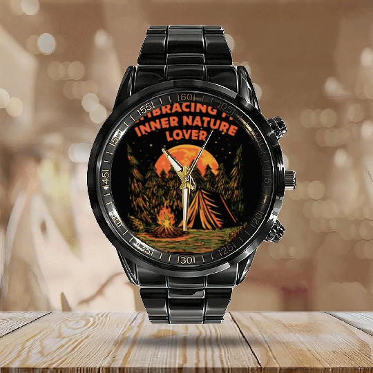 Embracing Inner Nature Lover Camping Forest Camper Calendar Steel Band Watch