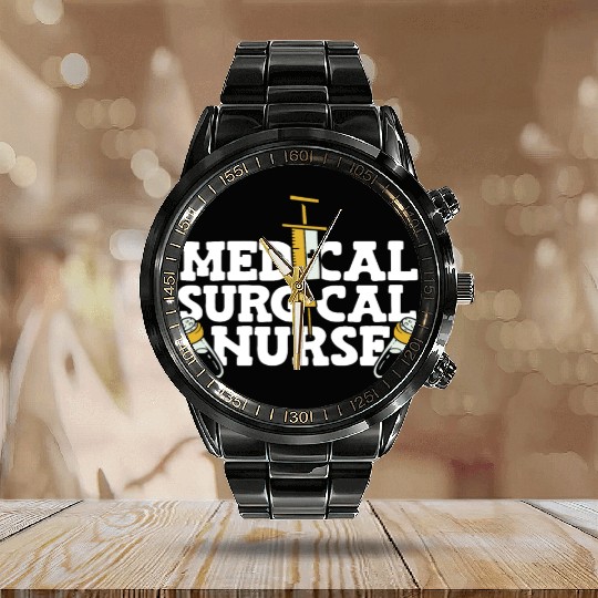 Medical Surgical Nurse Syringe National Nurses Day Calendar Steel Band Watch