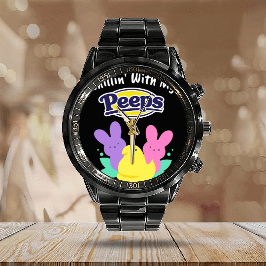 Peepin' It Real Happy Easter Bunny Egg Calendar Steel Band Watch