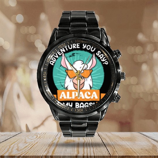 Alpaca my Bags funny Mountaineer Mountain fan Calendar Steel Band Watch