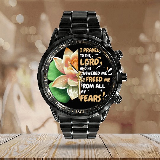 Freed Me From Fear Water Lilly Flower Bible Verse Calendar Steel Band Watch