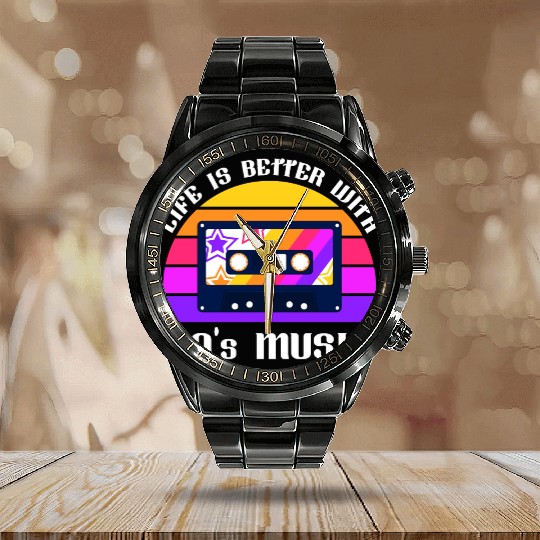 Life Is Better With 80s Music Eighties Vibe Retro Calendar Steel Band Watch