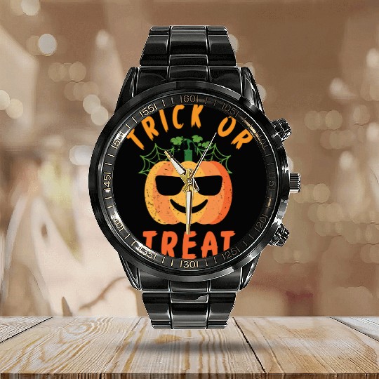 Trick Or Treat Halloween Coolest Pumpkin Calendar Steel Band Watch