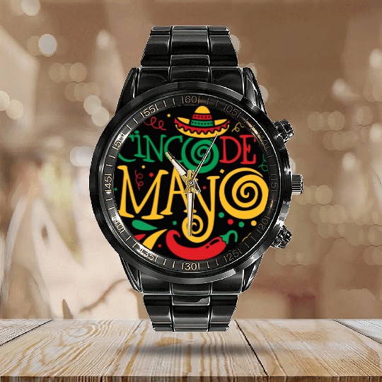 Cinco De Mayo Fiesta Surprise Camisa 5 De Mayo Calendar Steel Band Watch