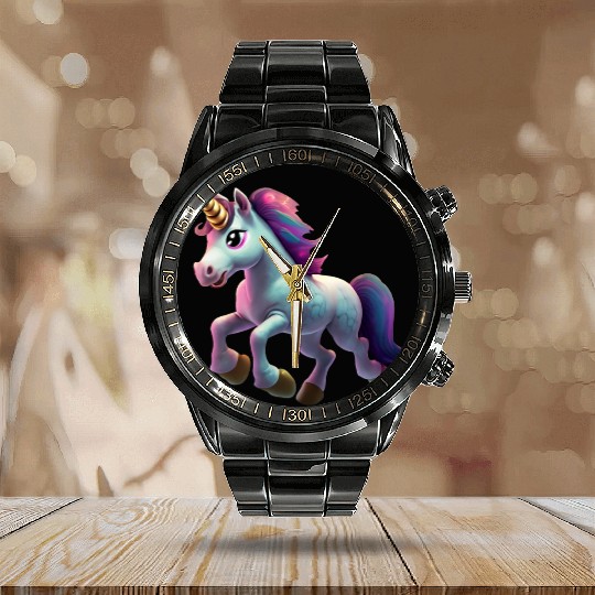 magic unicorn cartoon horse pony Calendar Steel Band Watch