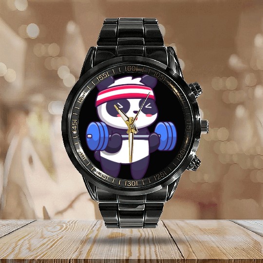 TEDDY BEAR TRAINING GYM Calendar Steel Band Watch