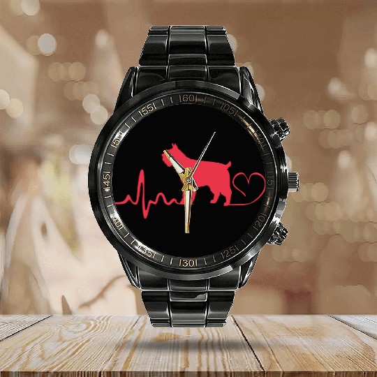 Schnauzer Dog Heartbeat Miniature Schnauzer Calendar Steel Band Watch
