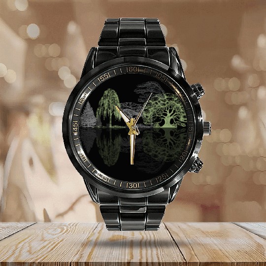 Forest Reflection Nature Trees Woods Calendar Steel Band Watch