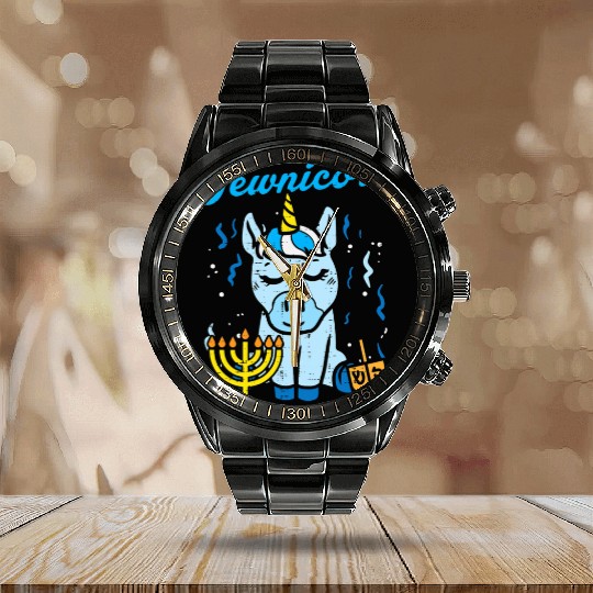 Jewnicorn Jew Unicorn Cute Hanukkah Pajamas Calendar Steel Band Watch