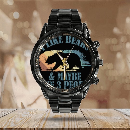 I Like Bears and Maybe 3 People Forest Animal Calendar Steel Band Watch