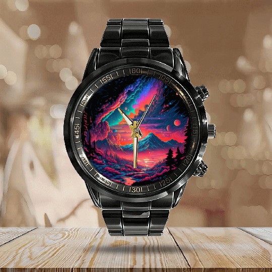 Galaxy Mountain Calendar Steel Band Watch