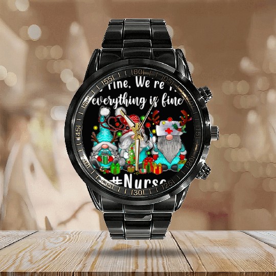 Gnome Its Fine Im Fine Everything Is Fine Xmas Calendar Steel Band Watch