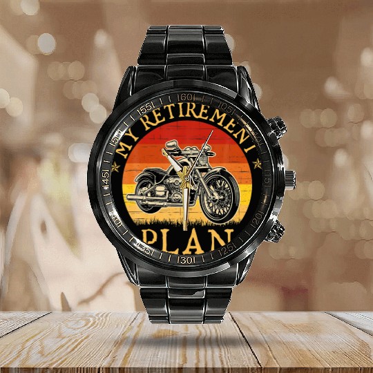 My Retirement Plan Motorbike Biker Motorcycle Calendar Steel Band Watch
