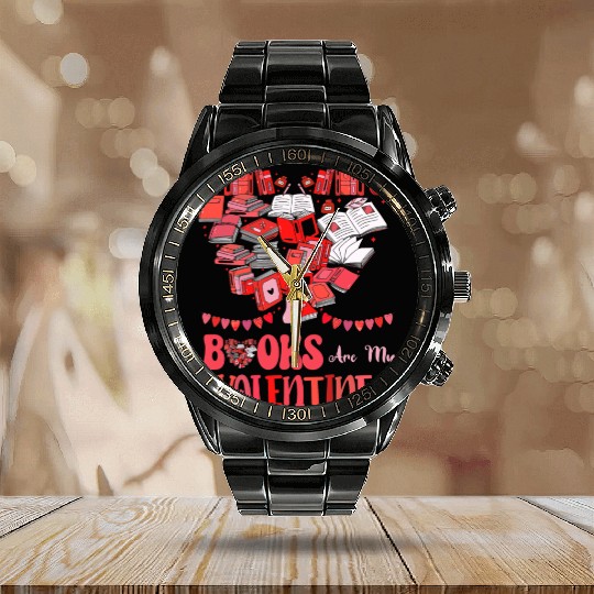 Books Are My Valentine Heart Valentines Day Calendar Steel Band Watch