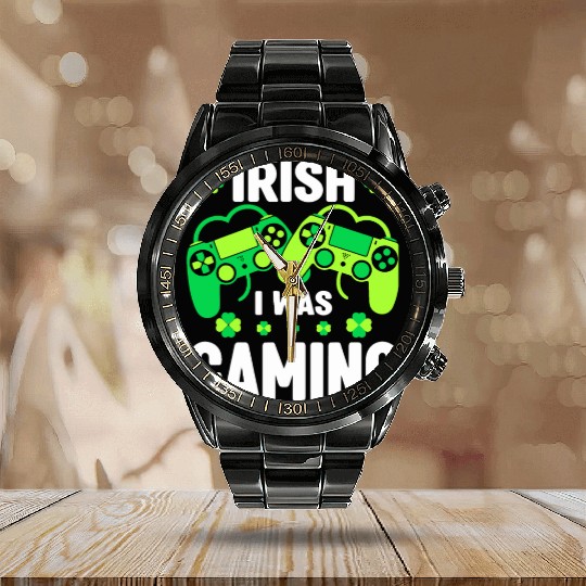 Irish I Was Gaming Video Game Irish Flag St Patric Calendar Steel Band Watch