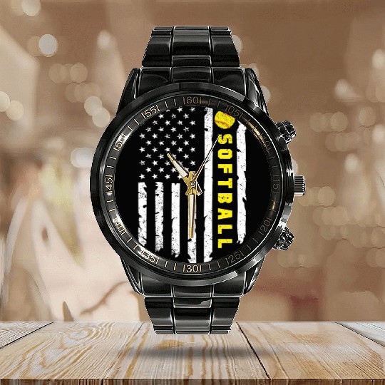 Softball fathers day Calendar Steel Band Watch