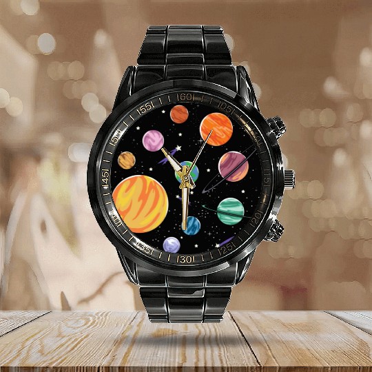 Solar System Planets Science Space Boys Girls Calendar Steel Band Watch