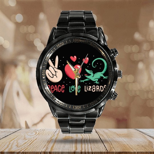 Peace love lizards cute lizard lover quote Calendar Steel Band Watch