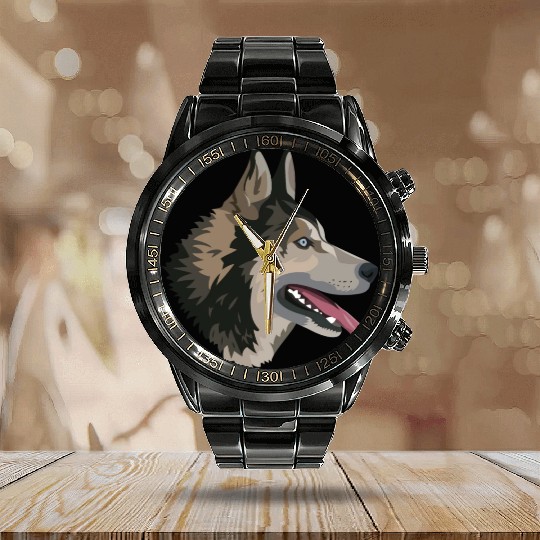 husky dog Calendar Steel Band Watch
