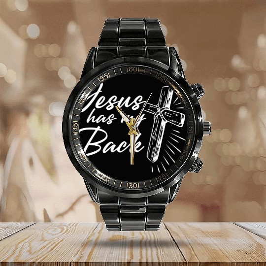 Jesus Has My Back 2 Calendar Steel Band Watch