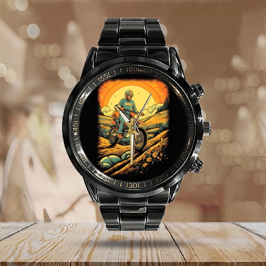 Dirt Bike Father Dad Son Motorcycle Riding Calendar Steel Band Watch