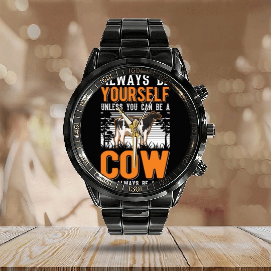 Cow Gift Farmer Cattle Breeder Cows Calendar Steel Band Watch