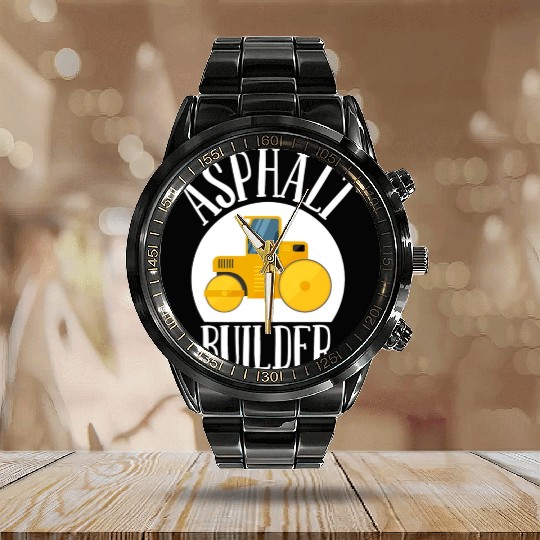 asphalt builder street builder construction worker Calendar Steel Band Watch