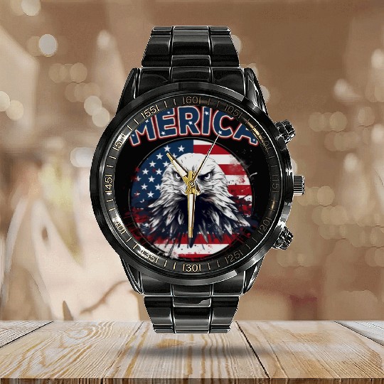 USA Independence Day 4th of July Labor Day Calendar Steel Band Watch