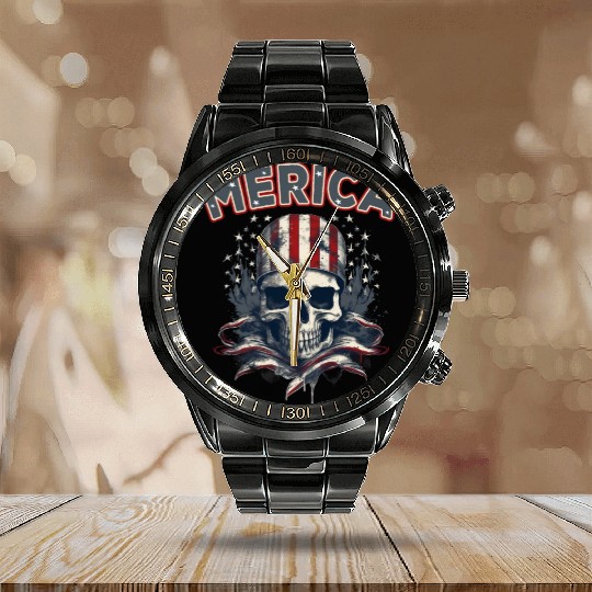 USA Independence Day 4th of July Labor Day Calendar Steel Band Watch