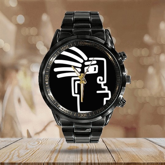 Native American Symbol I Indigenous I Native Calendar Steel Band Watch