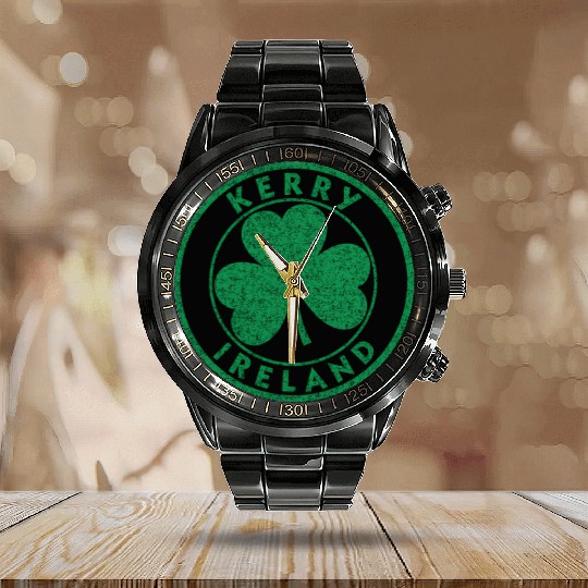 Kerry Ireland Shamrock Sign Distressed Green Print Calendar Steel Band Watch