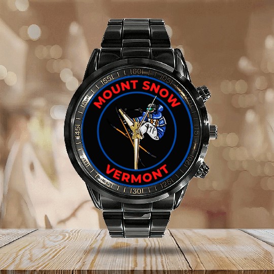Retro Cool Skiing Mount Snow Vermont Souvenir Calendar Steel Band Watch
