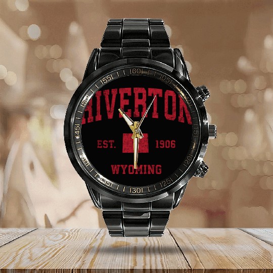 Riverton Wyoming Wy Sports Red Print Calendar Steel Band Watch