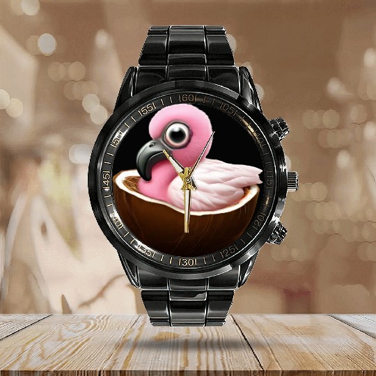 Coconut Flamingo Calendar Steel Band Watch