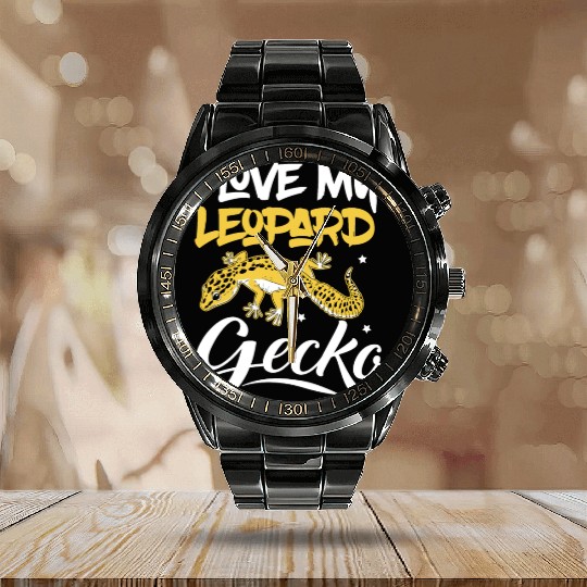 I Love My Leopard Gecko Reptile Lizard Lover Calendar Steel Band Watch