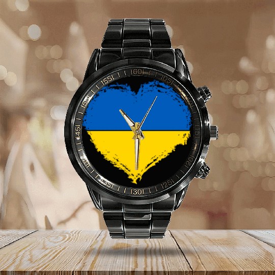 Ukraine Pride Feel Ukrainian Flag Colors Peace Calendar Steel Band Watch