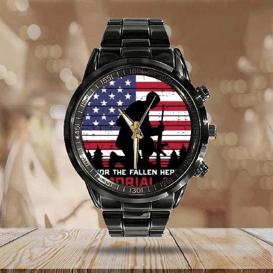 Honor The Fallen Heroes Memorial Day Us Flag Calendar Steel Band Watch