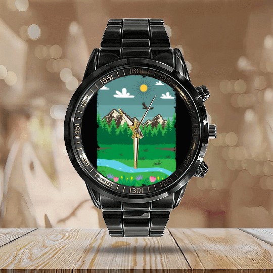 Peaceful Nature Scenery Calendar Steel Band Watch
