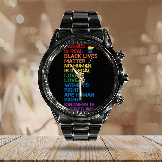 Science Is Real Black Lives Matter Lgbt Blm Fist Calendar Steel Band Watch