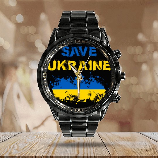 Save Ukraine Ukranian Calendar Steel Band Watch
