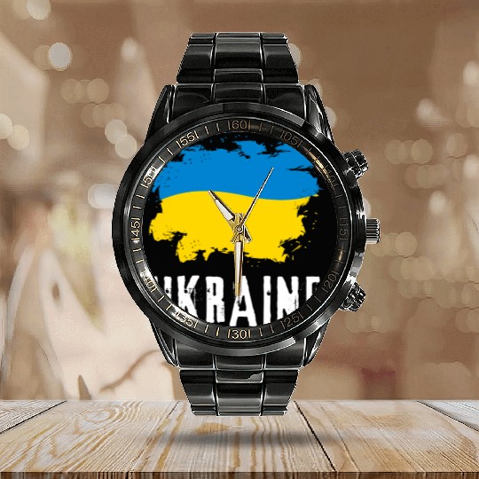 Ukraine Flag Ukrainian Support Pride Calendar Steel Band Watch