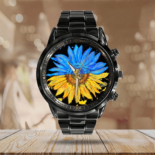 Ukraine Flag Sunflower Ukrainian Support Calendar Steel Band Watch