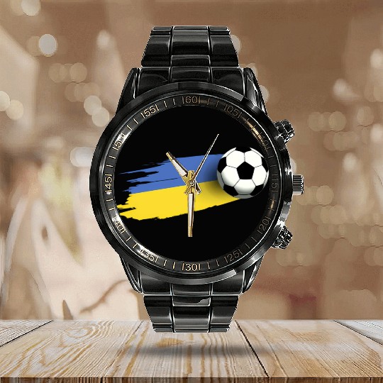 Ukraine Flag Jersey Ukrainian Soccer Team Ukrainia Calendar Steel Band Watch