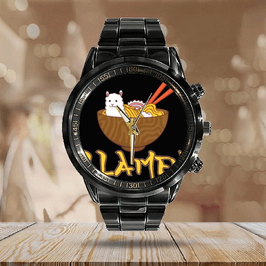 Llamen Japanese Ramen Noodles Alpaca Kawaii Llama Calendar Steel Band Watch