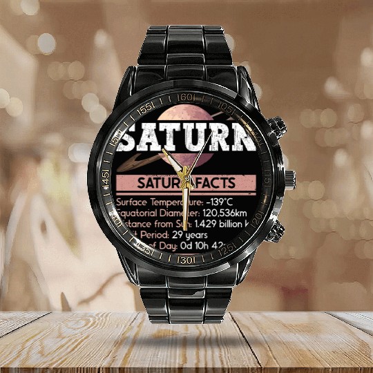 Saturn Planet Facts Space Lover Solar System Calendar Steel Band Watch