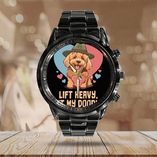 Lift Heavy Pet My Doodle Goldendoodle Dog Dad Calendar Steel Band Watch