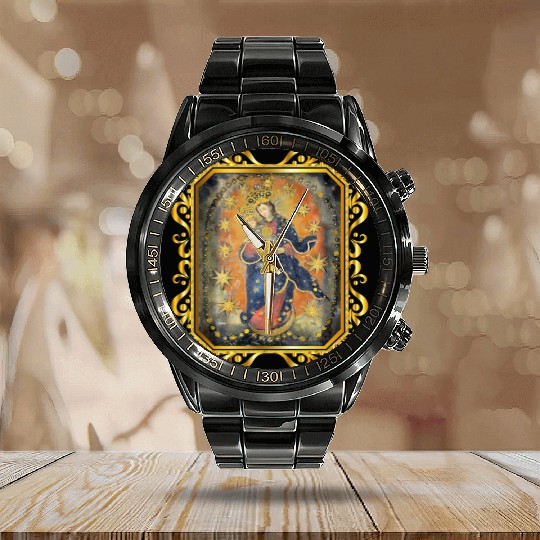 Our Lady of Prompt Succor Nuestra Senora Blessed Calendar Steel Band Watch