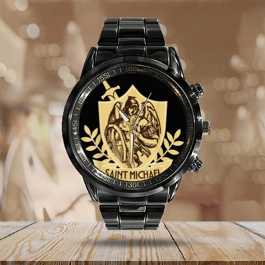 Saint Michael Patron Saint of Police Officers Calendar Steel Band Watch